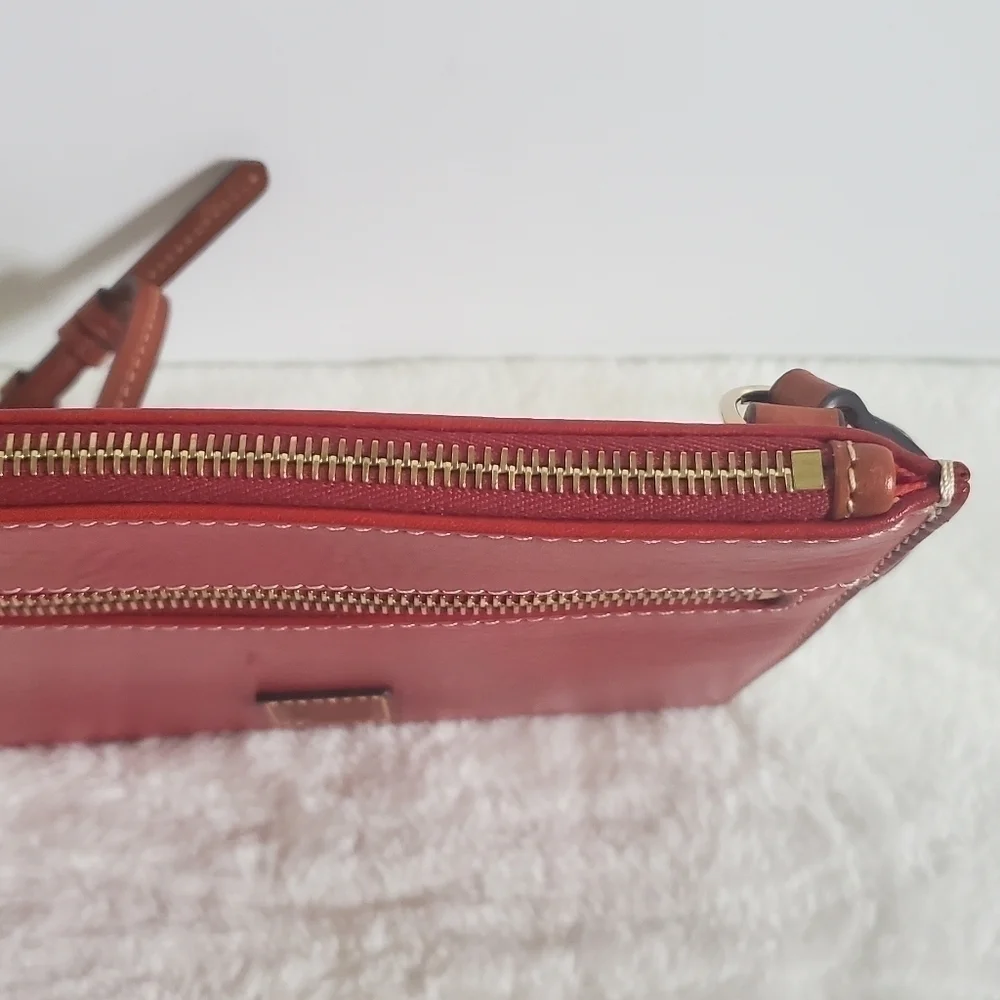 Dooney & Bourke Deep Red Leather Slim Square Messenger Crossbody Bag Purse